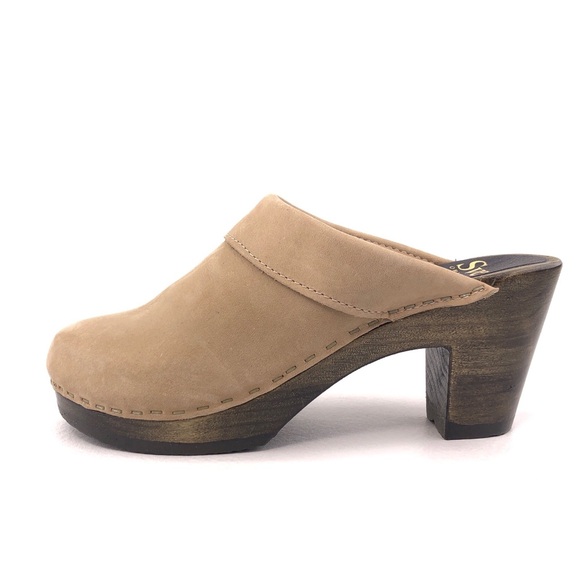 Sven Wide Collar High Heel Wooden Platform Clogs EUR 38